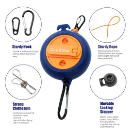 Caudblor Portable Camping Clothesline Cord,Retractable Travel Clothes line, Laundry Drying Rope for Hotel Trip, Cruise, Outdoor, with 12Pcs Stoppers, Windproof Clothespins