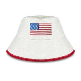 Ritual Recovery White Sauna Hat with USA Flag Logo - 100% Wool Felt, Sauna & Steam Bath Hat for Heat Protection and Comfort, Unisex Design for Relaxation