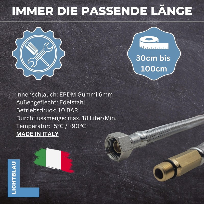LICHTBLAU Kink-Resistant Stainless Steel Hose I 30 cm I 3/8