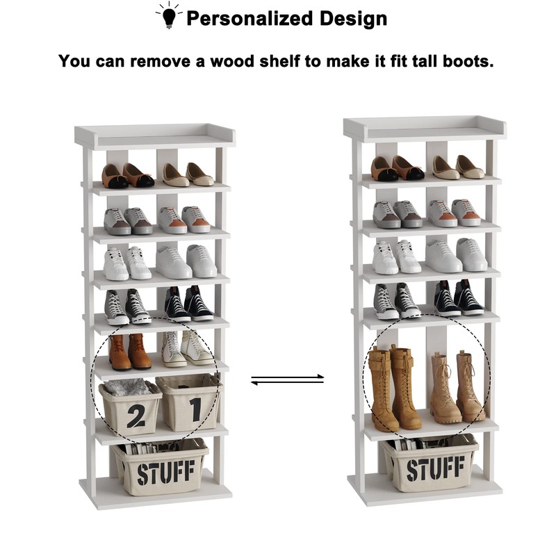 HOMEFORT 7-Tier Wood Shoe Rack, Double Rows 7-Tier Shoe Shelf,