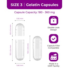 Empty Capsules for Filling Size 3 - Pack of 200 Empty Gelatin Capsules, Quick Resolution, Small Pack, Halal, Non-GMO, Gluten Free, Compatible with Capsule Filler, Ideal for Homemade