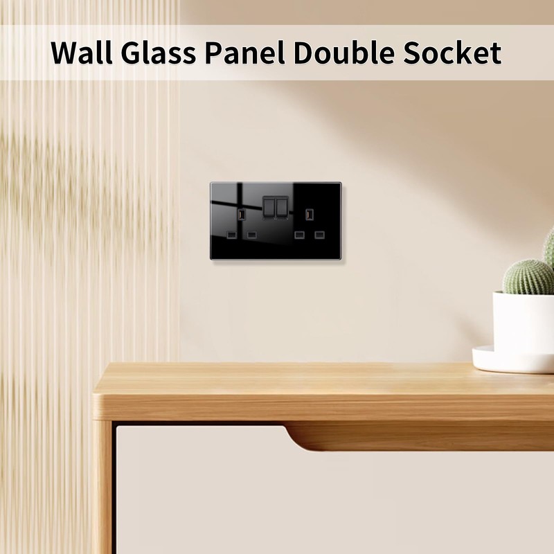 JIMEIDA 2 Pack Black Double Switched Power Socket 13 Amp