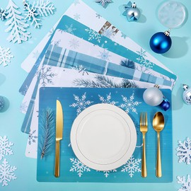 Gandeer Set of 6 Christmas Placemats 17 x 12'' Xmas Place Mats Seasonal Winter Farmhouse Placemats Washable Table Mats for Home Dining Kitchen Party Decor Gift(Winter Snowman)