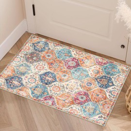 Hedlive Washable Entryway Rug, 2x3 Rug Non-Slip Soft Door Mat Indoor Entrance Ultra-Thin, Moroccan Trellis Small Area Rug Distressed Throw Rugs for Kitchen Entry Bathroom Bedroom(2x3ft, Cream)