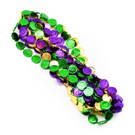 Temicle 12 Pcs 33" Mardi Gras Beads Necklace - Round Gold Green Purple Plastic Bead Necklaces Bundle for Mardi Gras Throws, Party Costume, St Patrick's Day Decorations