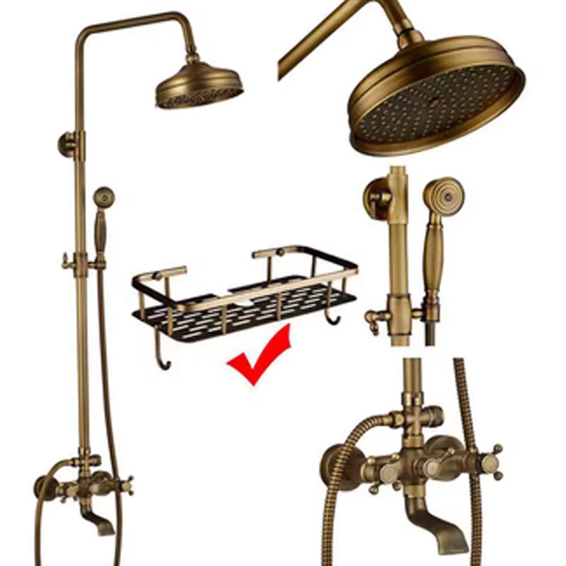 Antique Brass 8-Inch Rainfall Shower System with Hand Shower &