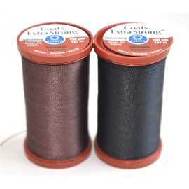 Extra Strong Upholstery Repair Sewing Thread Kit Coats and Clark - Heavy Duty Curved Needles, 1 Black Spool, 1 Brown Spool