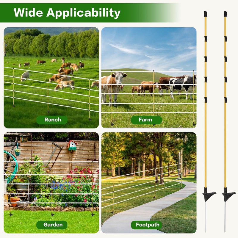 CYM-INSIST 24Pcs 48in Fiberglass Step-in Electric Fence Posts