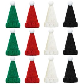 Bencailor 12 Pcs Mini Santa Hats for Crafts Small Christmas Knit Hat Tiny Snowman Hats Wine Bottle Cover Christmas Doll Hat Table