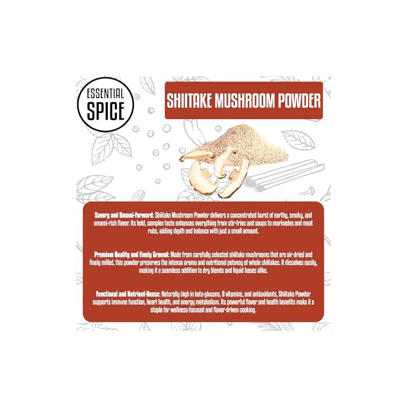 Essential Spice Shiitake Mushroom Powder – Deep Umami Flavor, Finely