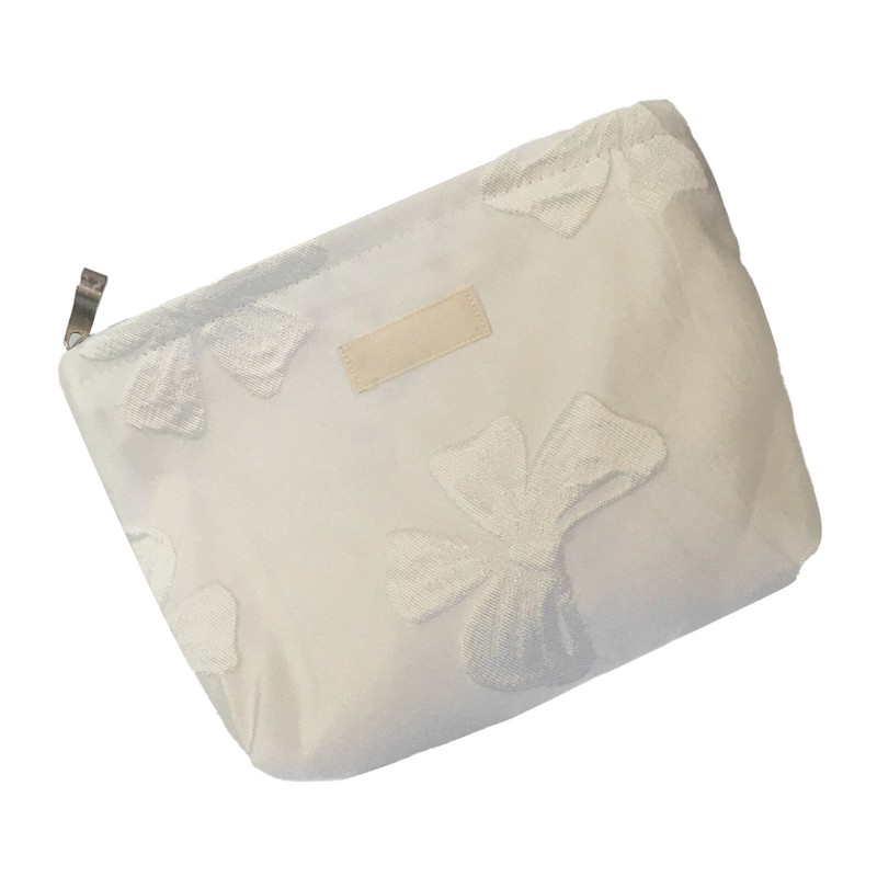Women Makeup Bag Bowknot Print Large Capacity Zipper Closure Cosmetic