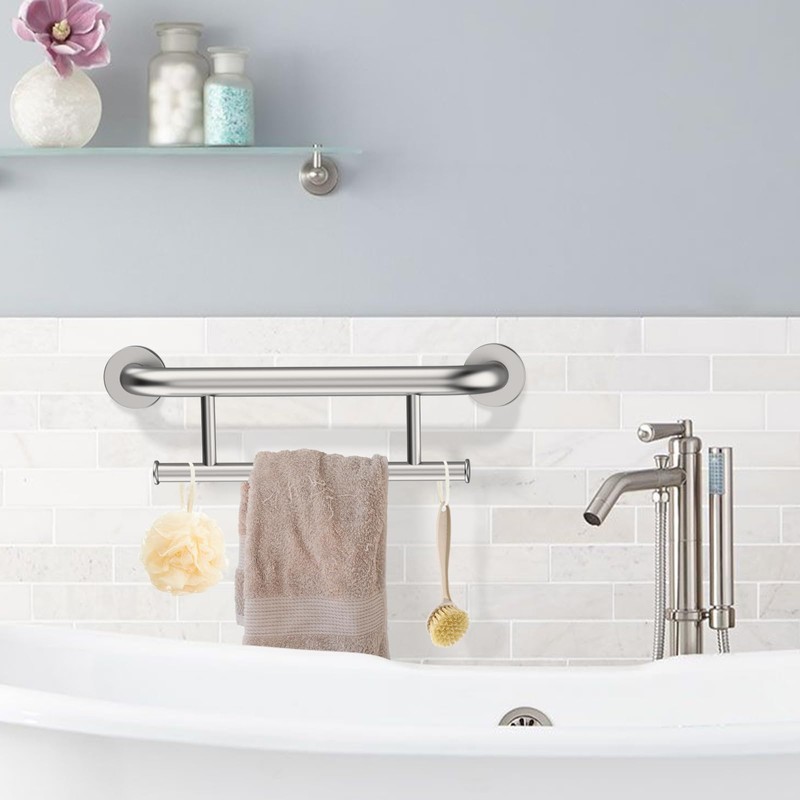 Oil Rubbed Black Grab Bar 17 Inch w/Towel Holder, iHansee