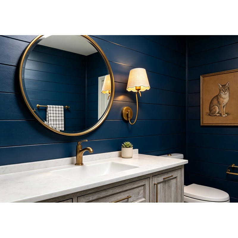 JIMUBEAM Swan Neck Vintage Brass Wall Sconce 1-Light with Rattan