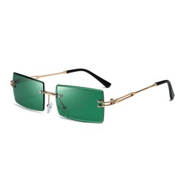 Rimless Rectangle Sunglasses for Women Fashion Square Sun Glasses Eyewear(Green)