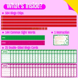 Sight Word Bingo Game, 144 Sight Words Learn to Read Level 3 & Level 4 Bingo Board Game Dolch's & Fry's Words Lists for Kindergarten and Preschool, Grade 1st, 2nd, Kids 4-8 (Up to 25 Players)