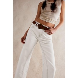 Cicy Bell Womens Straight Leg Stretchy Jeans Mid Rise Front Seam Raw Hem Ankle Denim Pants with Pockets White