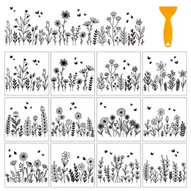 arricraft 12 Sheets Flower Border Rub on Transfers for Crafts, 12 Styles Wildflowers Decals PVC Stickers Rub on Decals for Home Window Furniture Wood DIY Craft
