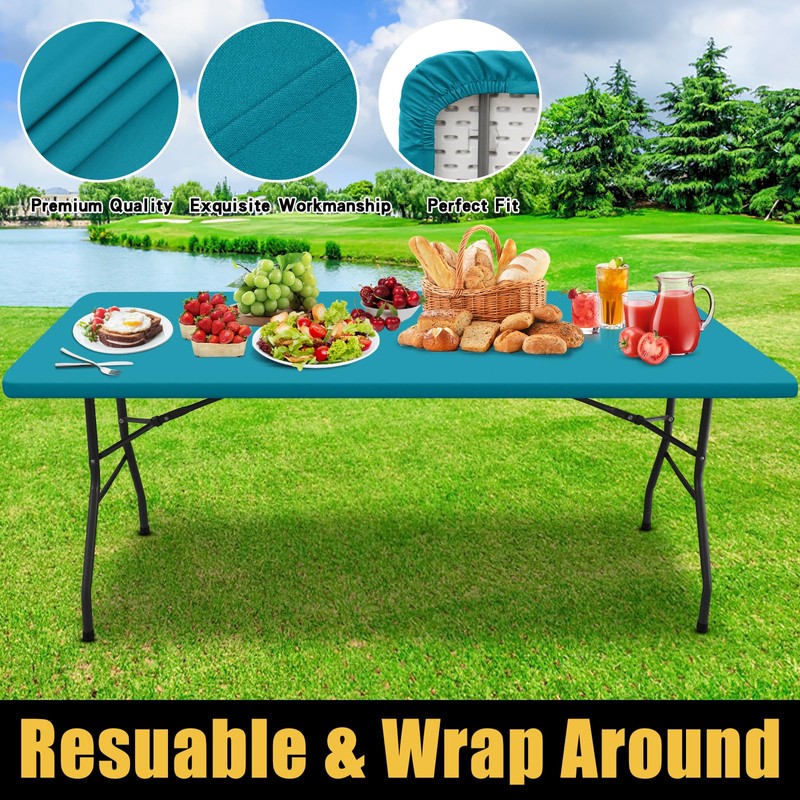 Smiry Rectangle Picnic Table Cloth, Waterproof Elastic Fitted Tablecloths for