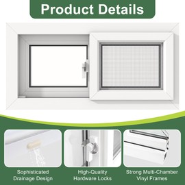 Vinyl Basement Slider Window,32" x 16" Basement Window,Removable Sliding Windows with Screen Windows,Featuring Double-Pane Insulated with Thermal Insulation Soundproof Glass（White）