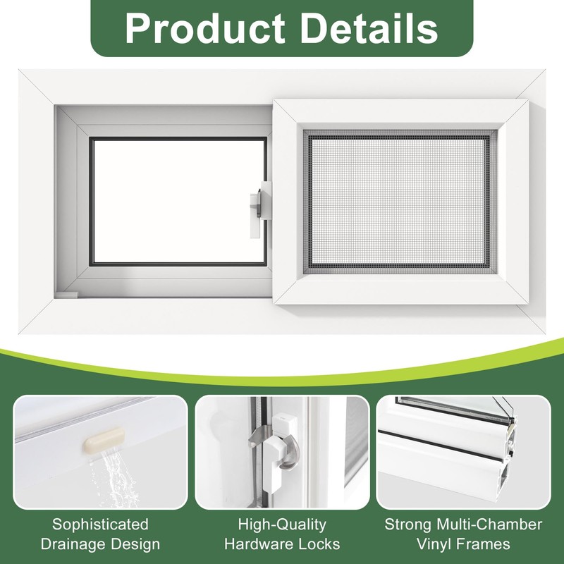 Vinyl Basement Slider Window,32" x 16" Basement Window,Removable Sliding Windows