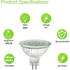 Trubuyware MR16 Halogen Bulbs 50 Watt, MR16 12 V 50 W Halogen Spotlight Dimmable, 2700 K Warm White Halogen Spot Bulbs for Ceiling Lighting, Pack of 6