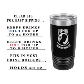 Rogue River Tactical USA Flag POW MIA Veteran 20 Oz. Travel Tumbler Mug Cup w/Lid Vacuum Insulated Hot or Cold Military Vet Gift Black