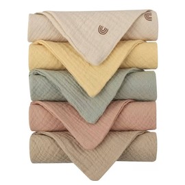 Kjuti Organic Muslin Burp Cloths 10x10 – 4-Layer Cotton Baby Washcloths | Ultra-Soft, Absorbent, Quick-Dry | Multi-Purpose Newborn Essentials (Pastel Colors, 6-Pack)