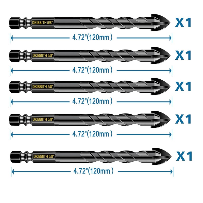 5 Pcs 5/8" Masonry Concrete Drill Bit Set for Tile