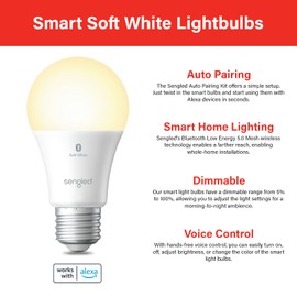Sengled Sengled Alexa Light Bulb, S1 Auto Pairing with Alexa Devices, Warm Smart Light Bulbs, Bluetooth Mesh Smart Home Lighting, E26 60W Equivalent, 800LM, 1-Pack