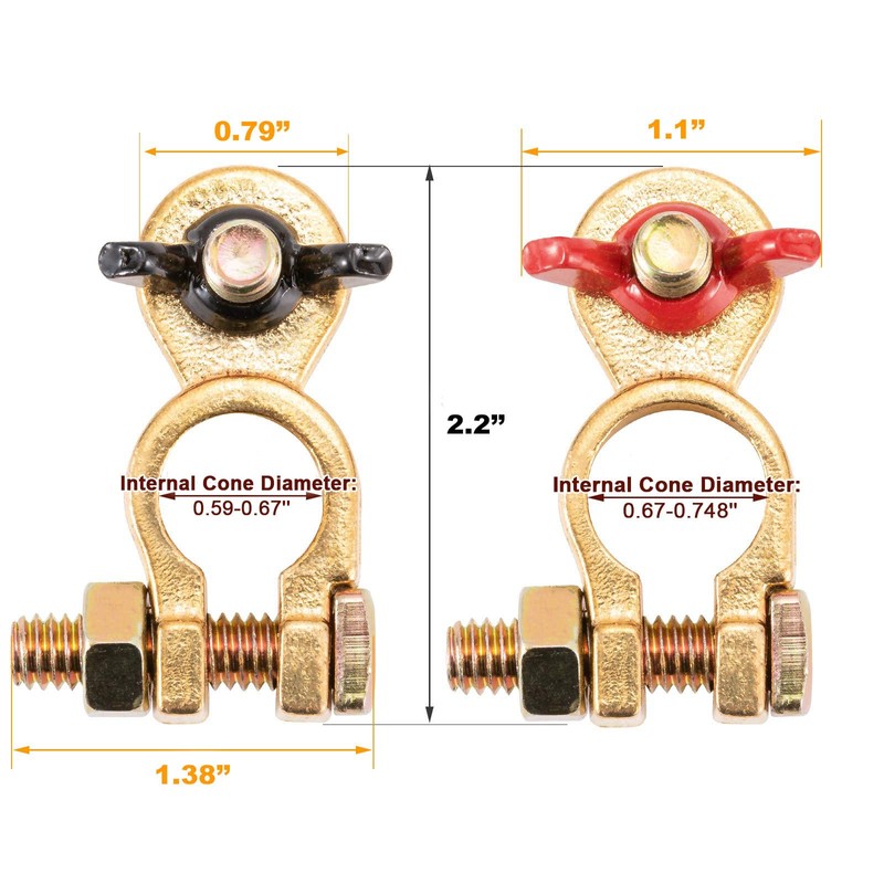CZC AUTO Battery Terminals Solid Brass Clamps Connectors with Color