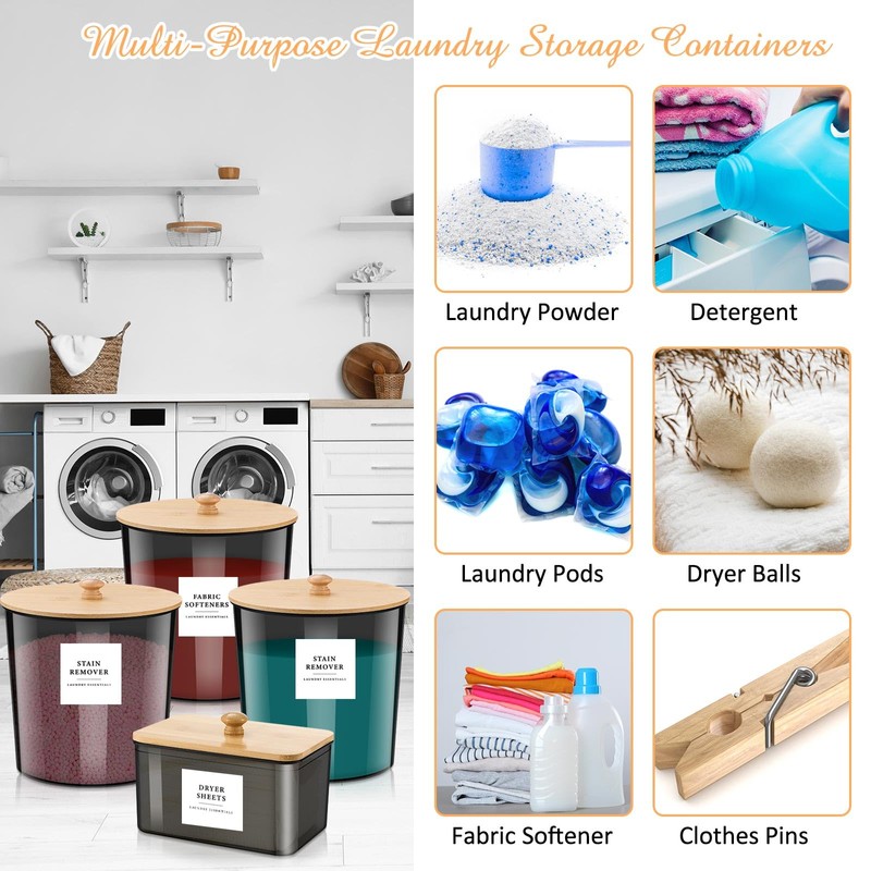 Threehoney 4 Pack Laundry Powder Container and Dryer Sheet Holder