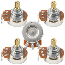 Domofa Guitar Potentiometer B250K Full Size Brass Split Shaft Linear Taper Pots for Electric Guitar/Bass Replacement Parts Pack of 5
