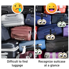 Pack of 2 Suitcase Tags, Cute Eyes Luggage Tag, Suitcase Tag with Address Tag, Luggage Tag, ID Tag, Baggage, Handbag, Tag Bag, Labels, Name Address Signs, Travel Accessories, Yellow Green