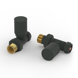 Radiator Valves - Vancoco Anthracite 15mm /1/2'' Towel Rail Valve Round Head Radiator Valve Standard Connection Pair Manual Radiator Valve for Central Heating Modern Bathroom（Straight）