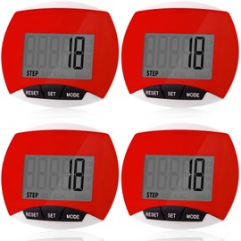 Copkim 4 Pcs Pedometers for Walking Step Counter Step Tracker Steps and Miles LCD Counters Portable Clip on Pedometers for Seniors Women Jogging Hiking Running Walking(Red)
