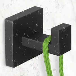 IBosins 12-Pack Bathroom Towel Hooks Hand Towel Holder Heavy Duty Stainless Steel Towel Hanger Robe Hat Coat Hooks for Wall of Livingroom Bedroom Kitchen Closet (Square Matte Black)