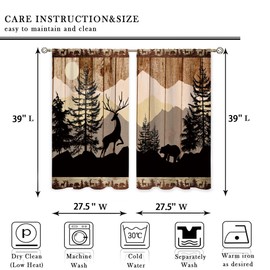 oolygoo Rustic Cabin Forest Small Kitchen Curtains Woodland Farmhouse Brown Window Treatment Bear Deer Cafe Short Window Curtains for Bathroom Dining Room Animal Tier Treatment Drapes 27.5x39 inch