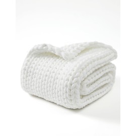 YnM Chunky Throw Blanket, Medium-Weight, Hand Knitted, Skin Friendly, Ventilated and Breathable, Machine Washable, Home Décor Piece for Couch, Sofa and Bed (White, 50x70 Inch)