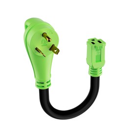 RV Adapter Plug 30 Amp to 15 Amp Cord, NEMA TT-30P Male to 5-15R Female, 30M/15F，STW, 10AWG, Heavy Duty Electrical Power Cord, 125 Volts, 1875 Watts, 1FT, Green