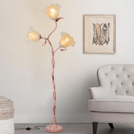 Fuzzbopn Flower Floor Lamp for Living Room, Tall Floor Reading lamp with Flexible Neck Shaft for Bedroom Decor, Modern Corner Floor Lamp with 3-Color Temperatures LED Bulb (Pink)