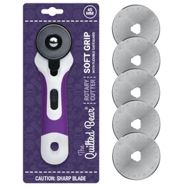 The Quilted Bear 45mm Rotary Cutter & Blades - Ergonomic Soft Grip Rotary Cutter for Fabric with 5 Sharp Cutting Blades & Easy Blade Replace System (45mm)