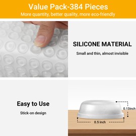 Yijieww Cabinet Bumpers Soft Self-Adhesive Clear Rubber Bumper, Cabinet Door Bumper Pads for Kitchen Cabinets Cutting Boards Picture Frames (384P)