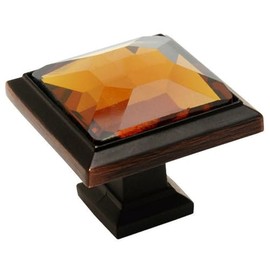 Cosmas 5883ORB-A Oil Rubbed Bronze Cabinet Hardware Square Knob with Amber Glass - 1-1/4" Square