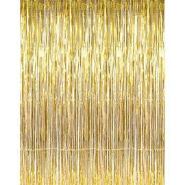Lynmmax Metallic Gold Foil Fringe Curtains(3 ft X 8 ft) Door Window Curtain Party Decoration (2)