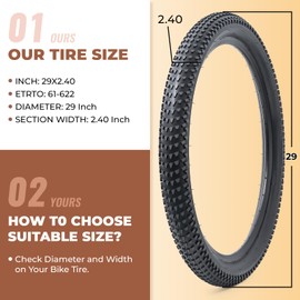 MetersGod 2 Pcs, 29x2.40 Bike Tires, Durable Folding 29 Inch 61-622 29x2.40 Mountain Bicycle Tires, Replacement Bike Tires for Mountain MTB Off-Road Bicycle, Clincher (M-068)