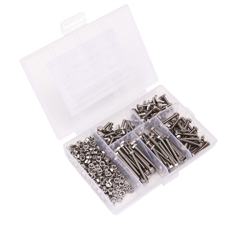 300Pcs M3 Hex Screws Nuts Set with Storage Box Uniform