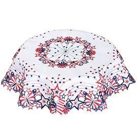 Simhomsen Embroidered July 4th Holiday Patriotic Tablecloth for American Independence Memorial Day (Round 34 inches)