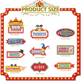 WEEPA Carnival Circus Theme Party Decorations, 20 Pcs Welcome Circus Party Signs Carnival Directional Signs Decorations Party Supplies for Carnival Birthday Party Circus Photo Booth Props