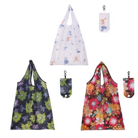 FAVORTALK Foldable Shopping Bag In Pouch - 3 Pcs Washable Portable Grocery Bag Large Nylon Waterproof Durable Grocery Bag for Travel Kitchen Storage Nylon Fold Up Bags for Women Men - D28307