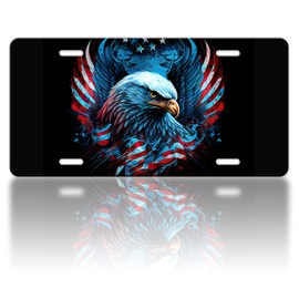 Retro American Flag Eagle License Plate Cover Red White and Blue Flag License Plate Patriotic Funny Stainless Steel Car Accessory Vanity Tag for Us Canada Standard Holder for Men Women12.2" X 6.2"